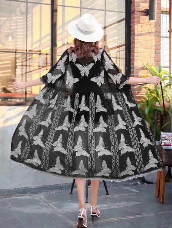 Lace Kimono W/ Butterfly Pattern